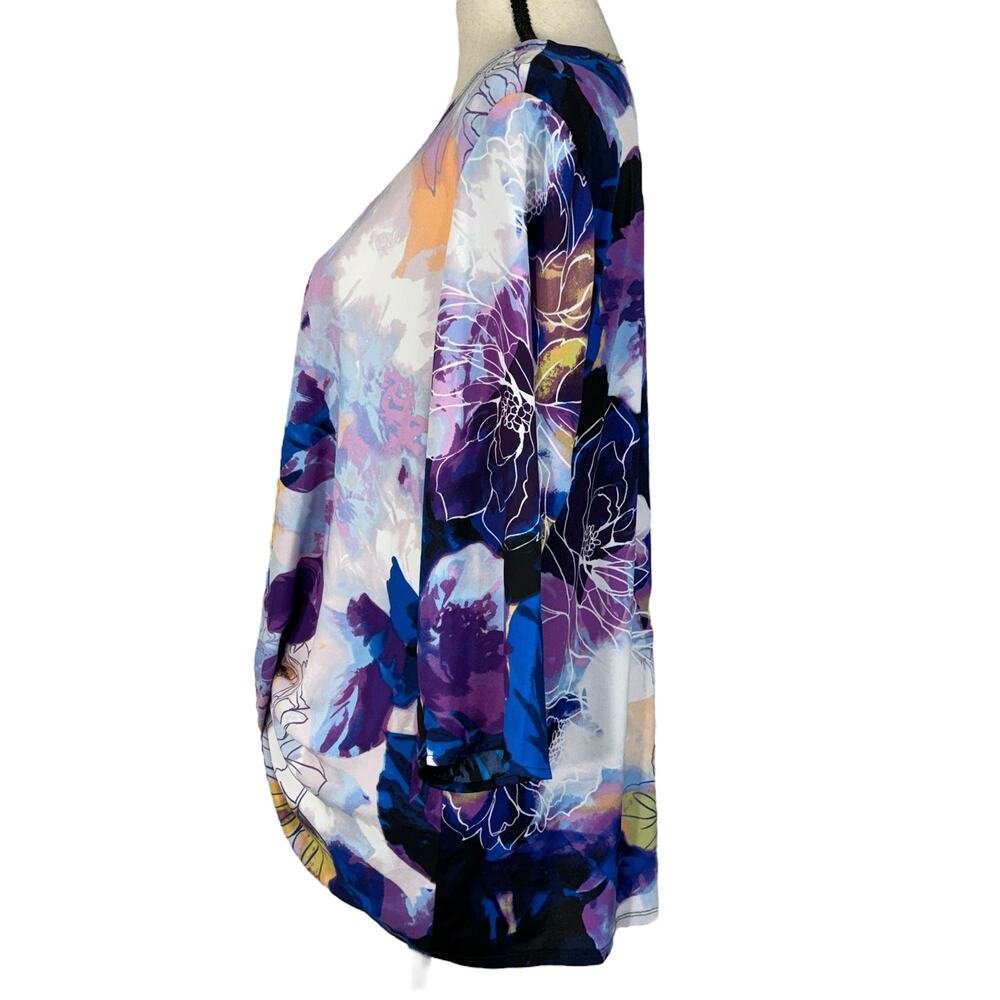 Dana Buchman Large Top Floral 3/4 Sleeves Round Neck Stretch Lightweight Knotted - Picture 6 of 9